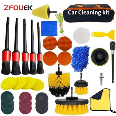 Nuevo Kit de Limpieza de Coche Cepillo de Detalle para Taladro Fregador Juego de Cepillos para Detallar Salidas de Aire Acondicionado Toalla Pulidora Herramientas para Detallar Coches