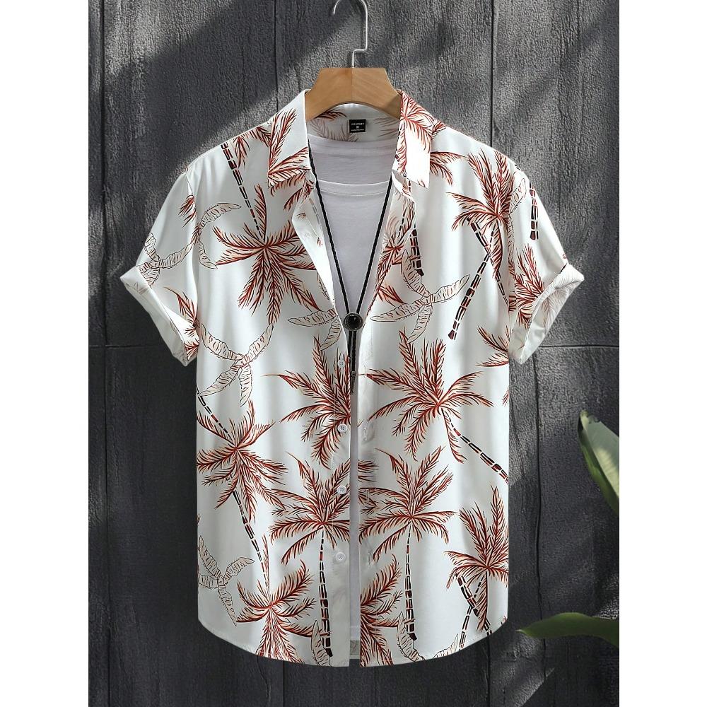 Camicia Hawaiana Morbida da Uomo Estiva con Stampe Vivaci di Foglie della Giungla e Fiori Esotici Collo a Revers Bottoni Top Abbigliamento Unisex Oversize