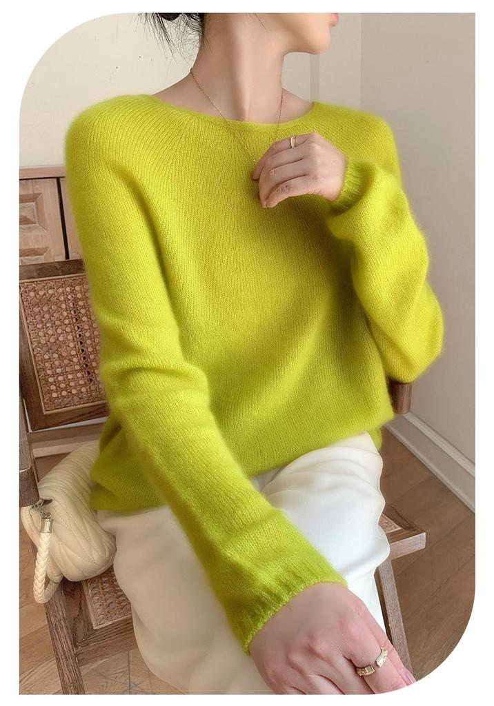 Elegant One-Shoulder Mulberry Silk Cashmere Sweater for Women - Slimming Autumn/Winter Knit Base Layer