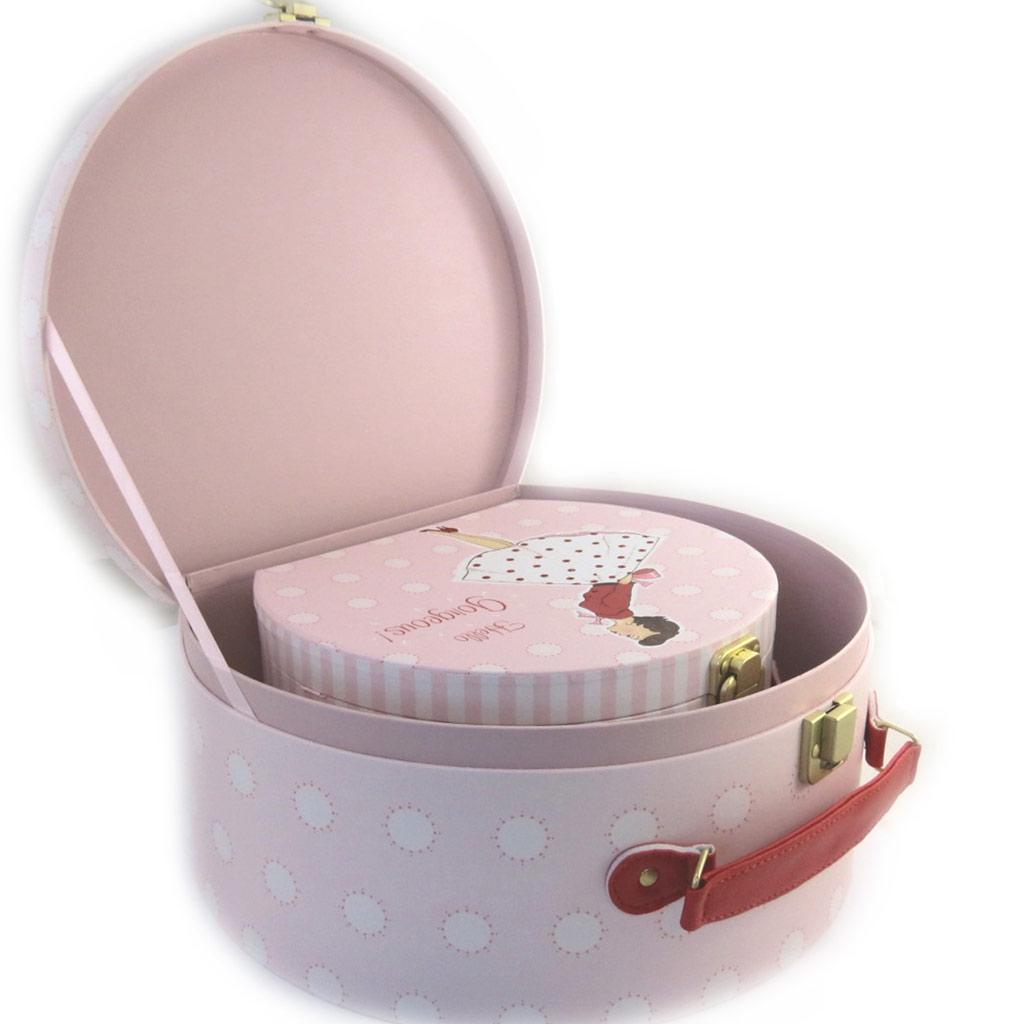 Les Trésors De Lily [N2027] - 3 Nesting Suitcases 'Mrs Smith' Pink Red