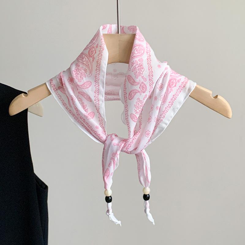 Hong Kong style retro versatile silk scarf fashion triangle scarf high sense elegant temperament accessories thin neck headscarf multi-purpose