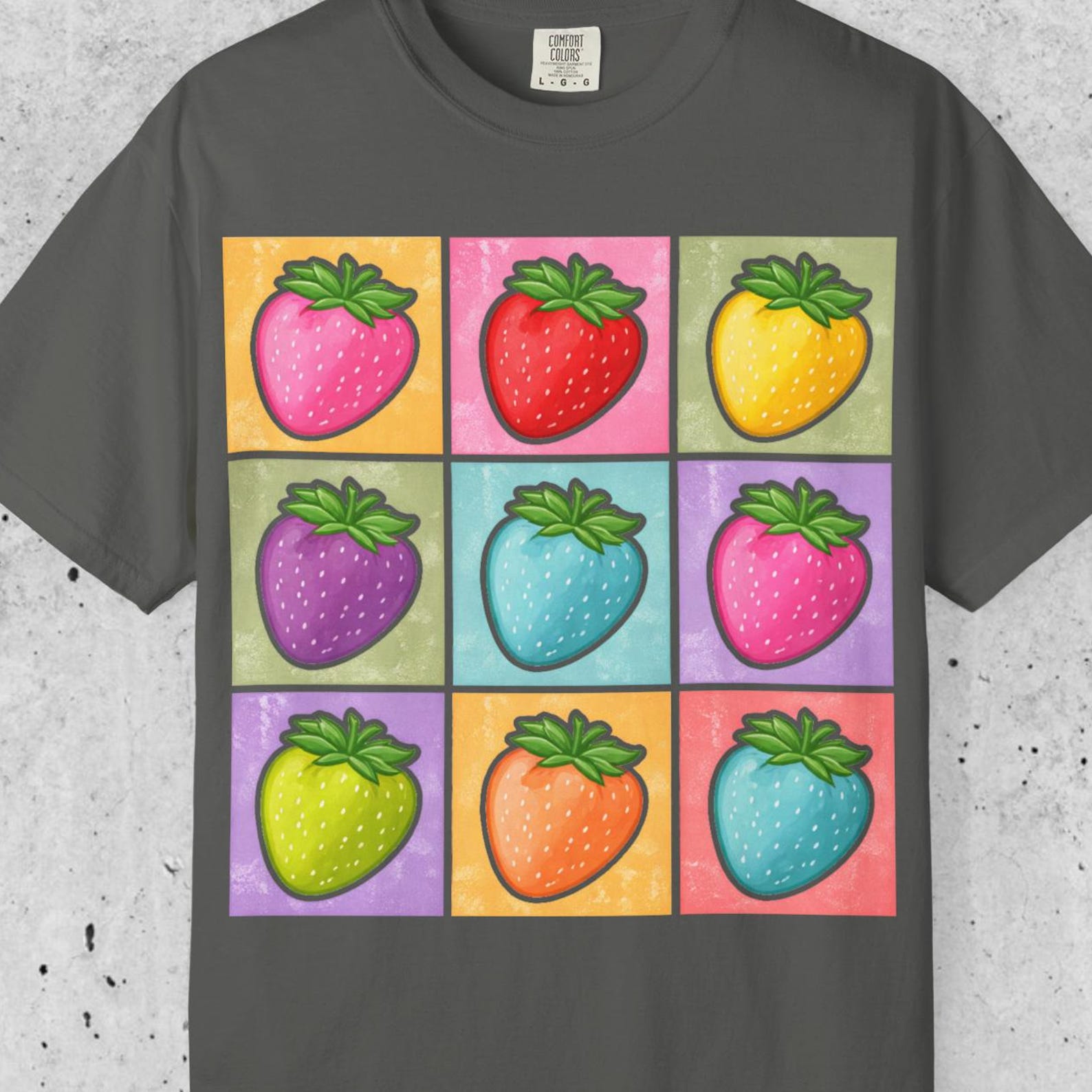 Comfort Colors Colorful Strawberry Shirt, Retro Strawberry Grid Tee, Pop Art FruiT shirt, Cute Summer Strawberry Tee, Funny FruiT shirt XL