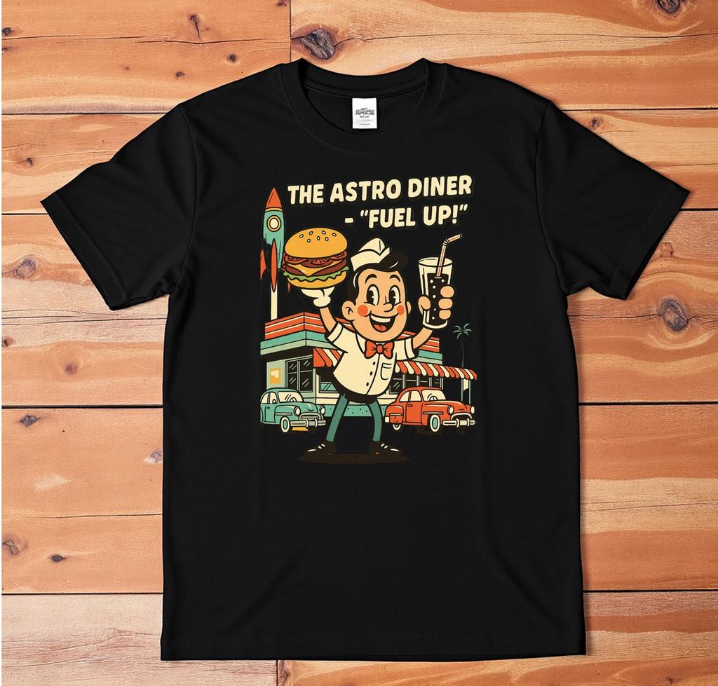 Retro Astro Diner T-Shirt Vintage Cartoon Burger Limo Auftanken Grafik-T-Shirt Unisex