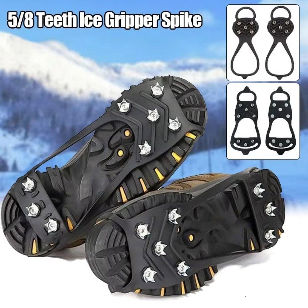 1 Pair New 5/8 Teeth Ice Gripper Spike Universal Spike Spike Grips Cleats Anti-Slip Shoes Crampons Winter Outdoor 9.5