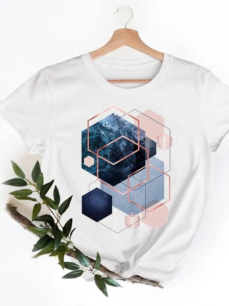 Short Sleeve Ladies Print T-shirts Geometric Spring  Clothing Women T Clothes Summer Casual Fashion Female Graphic Tee