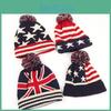 Star And Stripe Printed Knitted Cap With Plush Ball Decor For Men Women