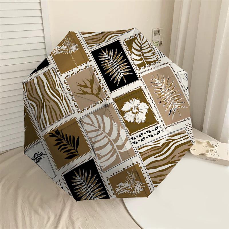 

1PC Tropical Leaves Animal Print Umbrella-8-Rib Reinforced Portable Folding Travel Suitable for All Seasons Outdoor Daily Use-J347