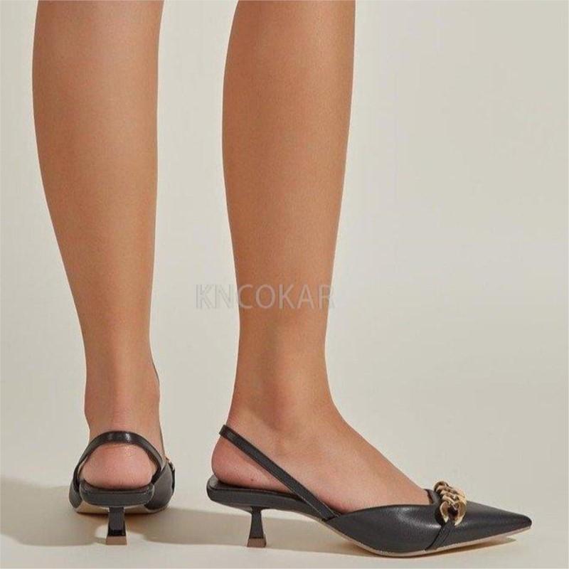 2025 Summer New Pointed Shallow Mouth Single Shoes Women Soft Leather Chain Boat Shoes Sexy Small Thin Heel Sandals