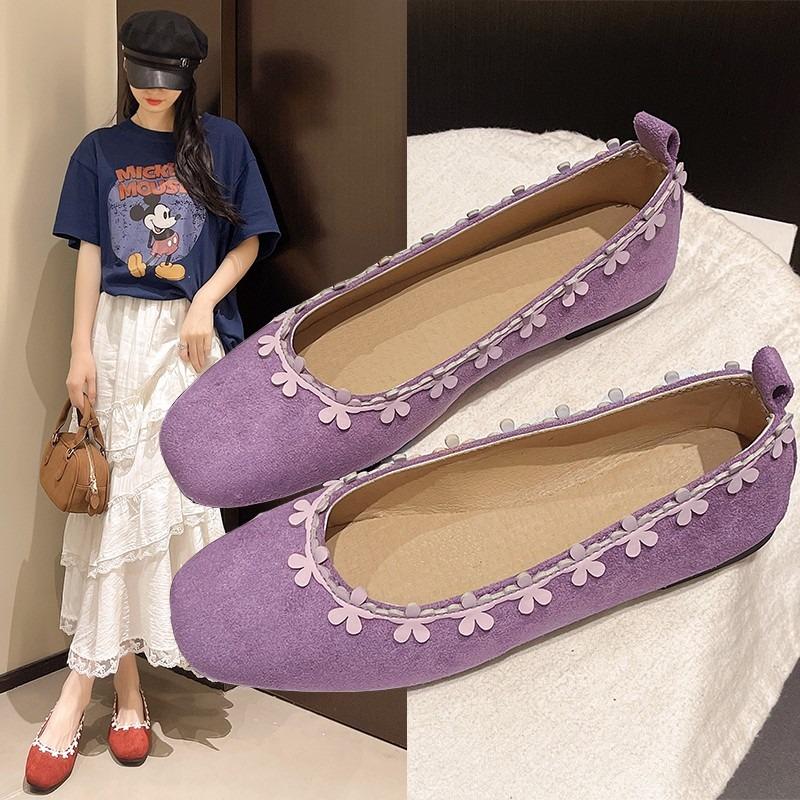 Fashion 2025 Silver New Round Toe Flower Shallow Mouth Slip-on Flats French Soft Sole Chinese Mary Jane Single Shoes