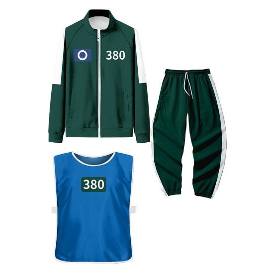 3 Pcs/Set Cosplay Costume Zip-up Sweatshirt Jacket Drawstring Pants with Vest Korean Game Tracksuit Set for Women Men Sports Running Gym