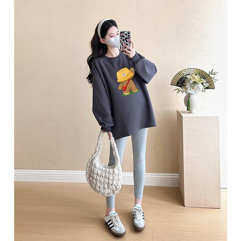 Plus Size Maternity Sweatshirt Set: Medium-Length, Loose Fit for Spring & Autumn