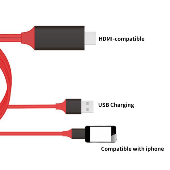 HDMI-compatible Adapter Cable 1080P Plug and Play TPE 8Pin to HDMI-compatible Converter for iPhone