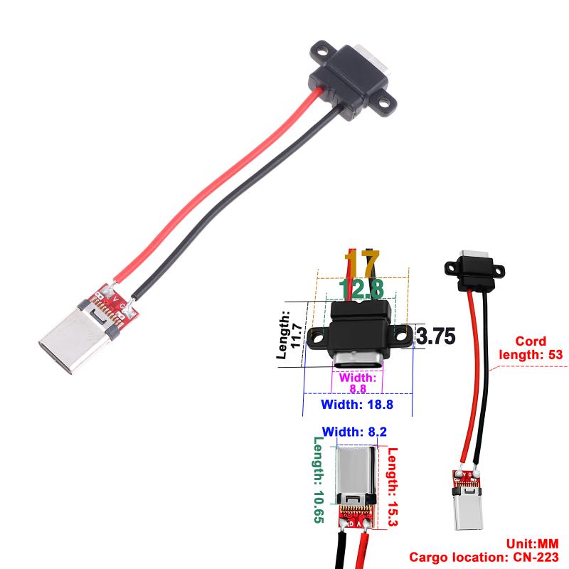 1/3Pcs 3A 5V Usb Female Base Type-C Socket And Female Usb Male Charging Socket Power Socket With Cable Connector