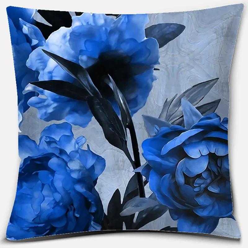 Nordic Rose Flower Print Pattern Cushion Cover Home Living Room Sofa Office Decorative Pillow   45x45cm