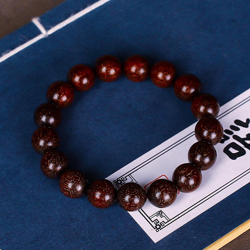 Zambia Blood Sandalwood Beads Bracelet: High-Density Small-Leaf Red Sandalwood with Gold Star Design, Prayer Beads.