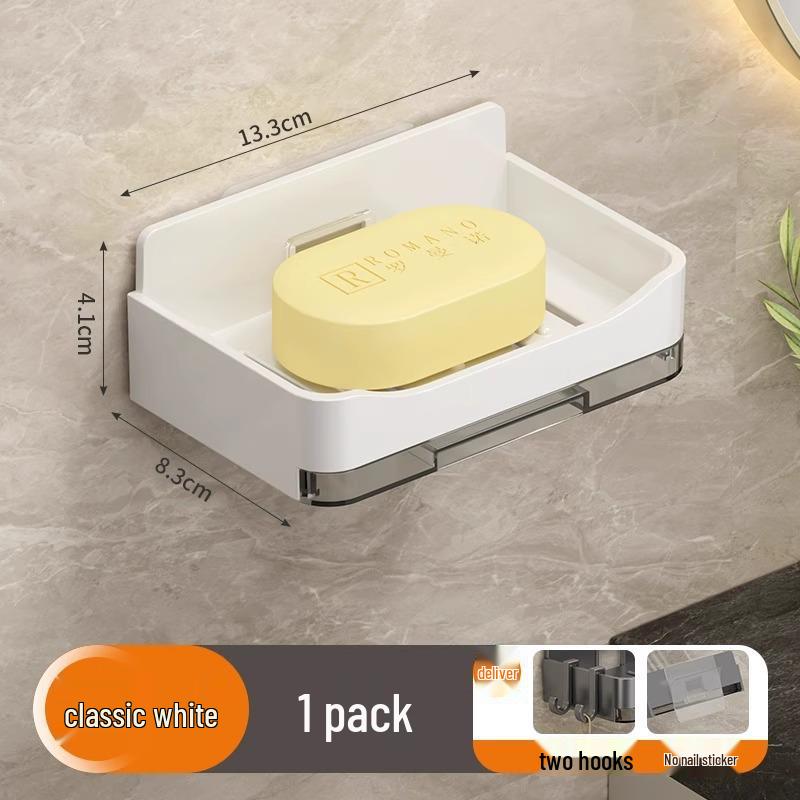 Punch-Free Wall-Mounted Soap Dish with Drain - Bathroom Storage Shelf