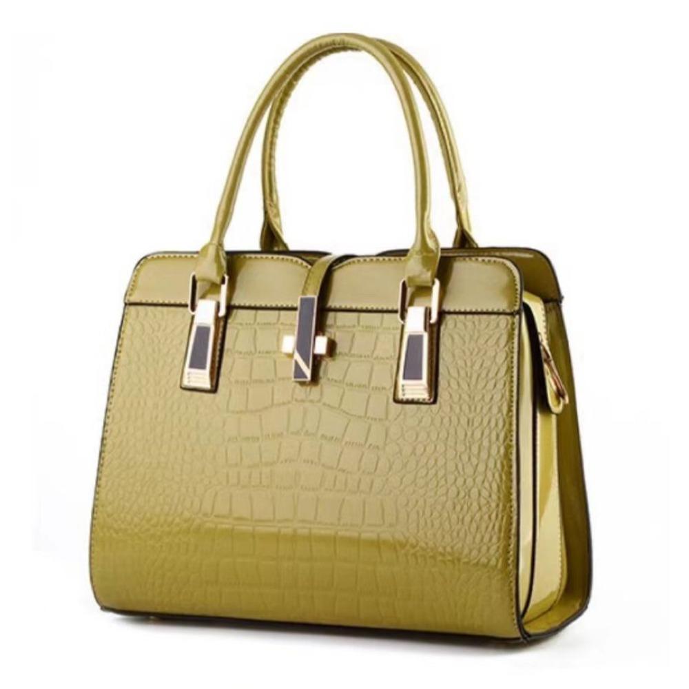 

Women s bag stone pattern bright leather large capacity portable women s bag commuter styling fashion platinum bags 33*15*24*15 зелений