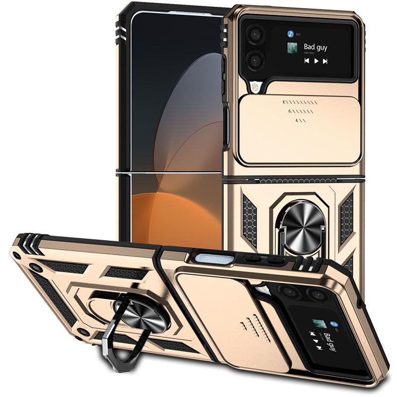 Suitable for Samsung Z Flip 6 Ring Anti fall Folding Mobile Phone Case Z Flod 7 Sergeant Push Window Protective Case