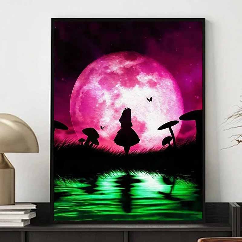 Disney Diamond Painting Alice in Wonderland Silhouette Art Illustration 5D DIY Diamond Painting Embroidery Set Round/Square Diamond ArtMosaicHomeDecor