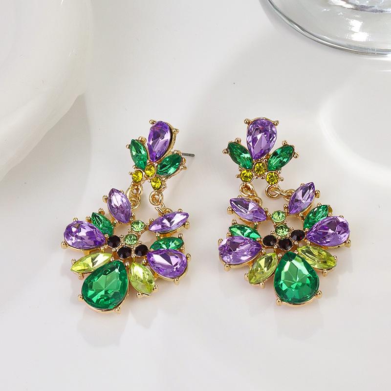Cross-Border Mardi Gras Sparkling Rhinestone Statement Earrings