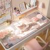 Extra Large Cute Cat Cartoon Mouse Pad with Stitched Edges - Aesthetic Desk Mat for Girls