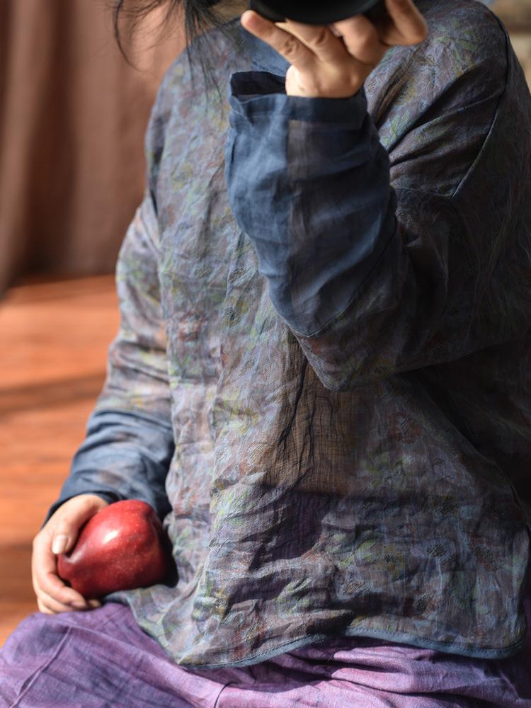 Johnature Women Vintage Print Floral Shirts Stand Chinese Style Tops Spring Ramie High Quality Women Blouses