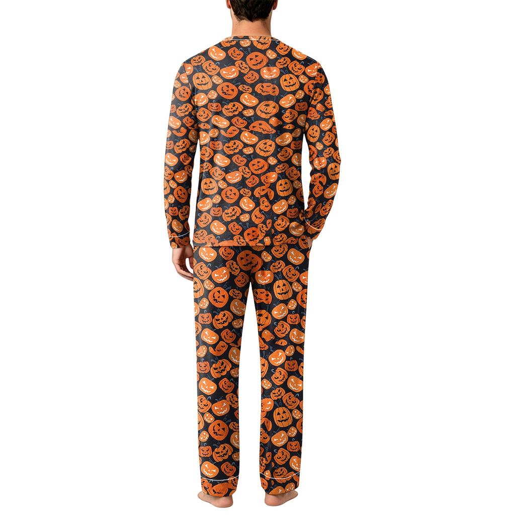 Men's Halloween Print Pajama Set Loose Fit Casual Fashion Sleepwear for Nighttime
