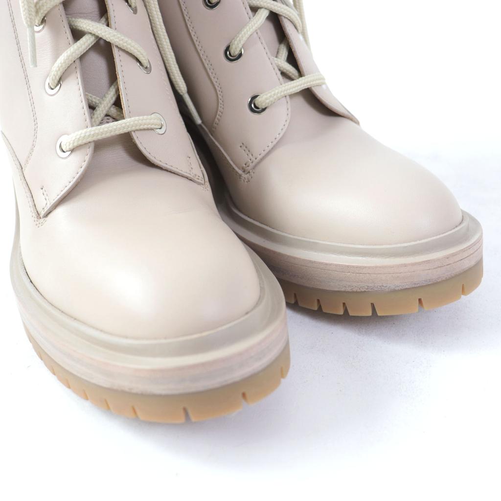 Pristine HERMES Ankle boots Lace-up Bridge pink beige leather Women 37 Used