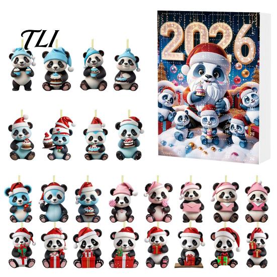 Christmas Advent Calendar Panda Calendar, 24 Days Countdown Contains Acrylic Ornament Set Ornaments, Cute Hanging Decorations for Tree