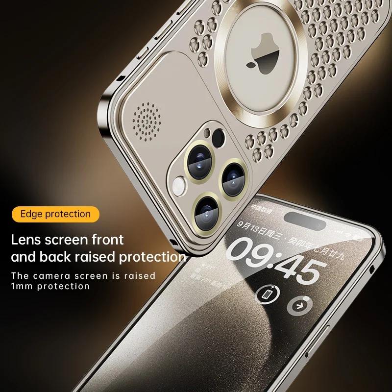 Heat Dissipation Metal Phone Case for IPhone 12 13 14 15 16 Pro Max Plus Hollow Magnetic Aluminum Cover for IPHON 16 Pro Promax