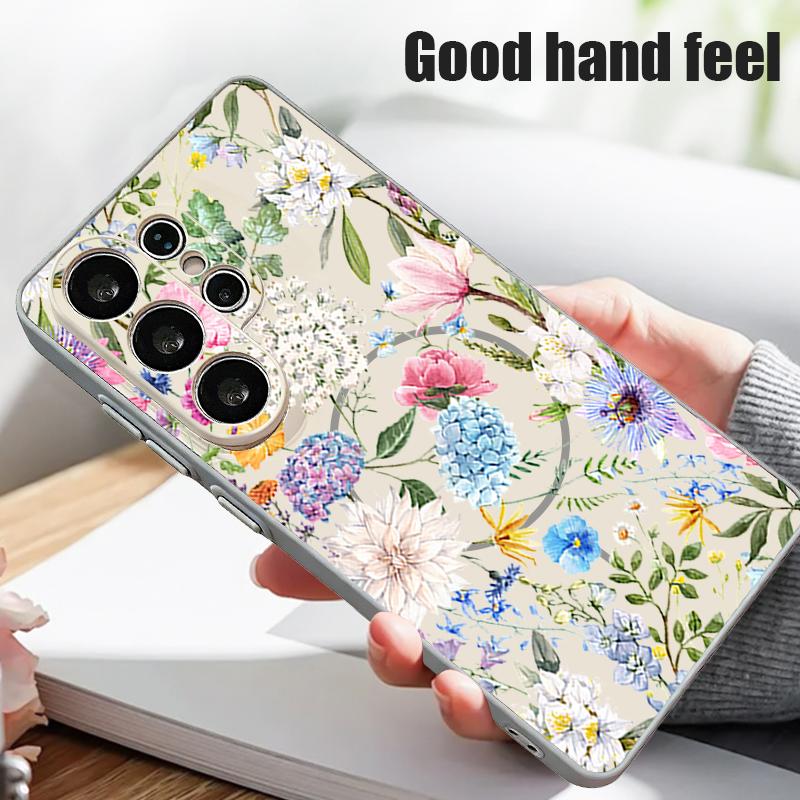 Girl Flowers Pattern Case For Samsung Galaxy S26 Ultra S25 Edge S24 Plus S23 FE S22 A17 A54 A55 A56 A57 5G Magnetic For Magsafe Matte Cover