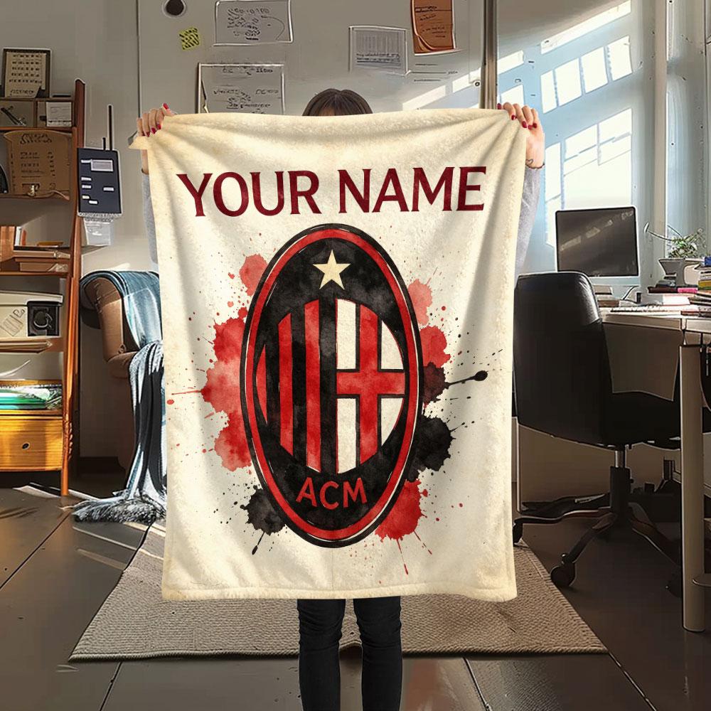 Custom Name,AC Milan Printed Flannel Blanket, Soft Throw for Bedroom Sofa, Washable, Christmas Present, Great Gift.
