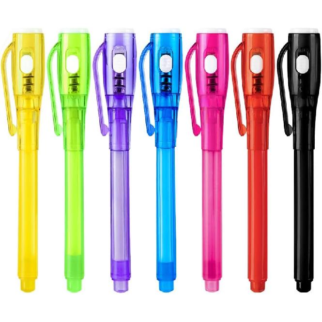 Invisible Ink Pens, Upgraded Spy Invisible Ink Pen with UV Light Magic Marker for Secret Message and Kids Christmas Goodies Bags Toy (7pcs) 7 pcs