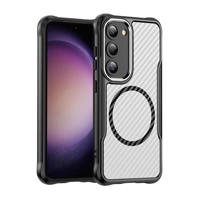 

Samsung Galaxy S23 Case, Magnetic Carbon Fiber Transparent Phone Case Cover for Samsung Galaxy S23 чёрный