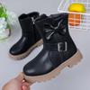 Fashion 2024 Girls Boots Bowkont Children Fashion Buckle Cool Solid Color Toddler Girls Shoes Casual Short Boots Korean Princess Shoes