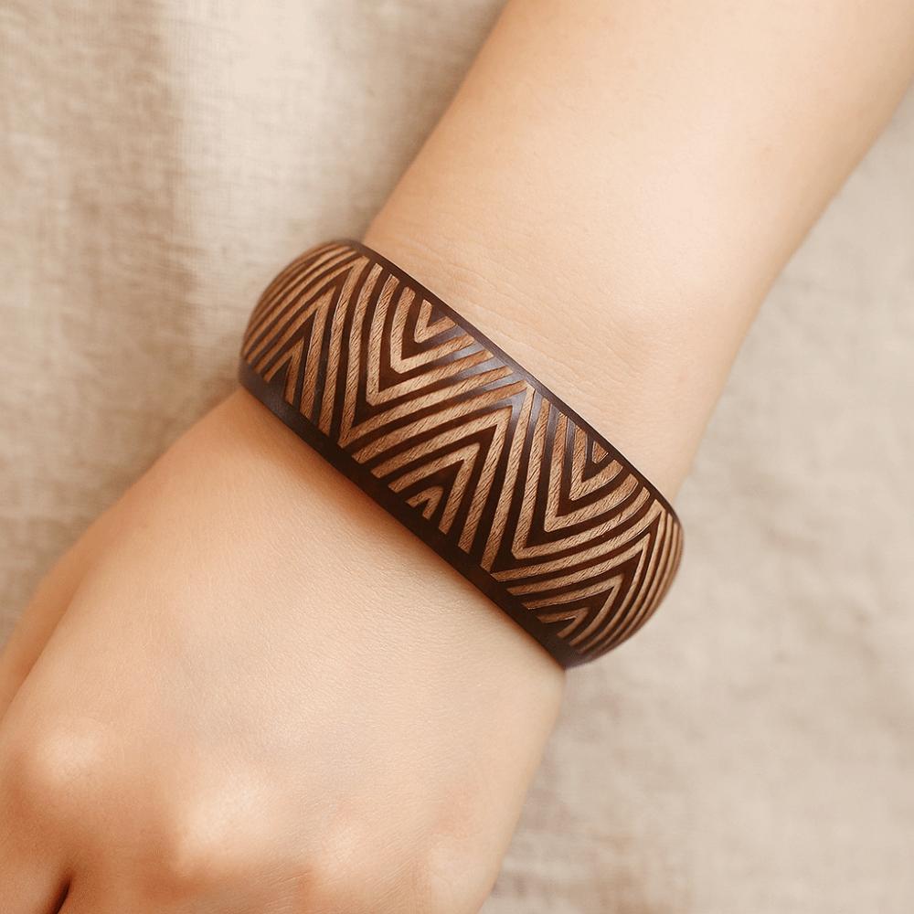 Retro Carving Wooden Bangle Wide Ethnic Style Bangle Gift Chinese Style Bracelet  Wrist Bracelets