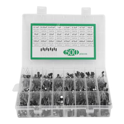 500 Stück Elektrolytkondensator-Kit 24 Werte Sortimentsbox 0,1uF?1000uF 10V 16V 25V 50V