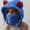 Knitted Frog Ear Warm Hat Women Winter Cute Ins Style Beanie With Eyes Green Blue