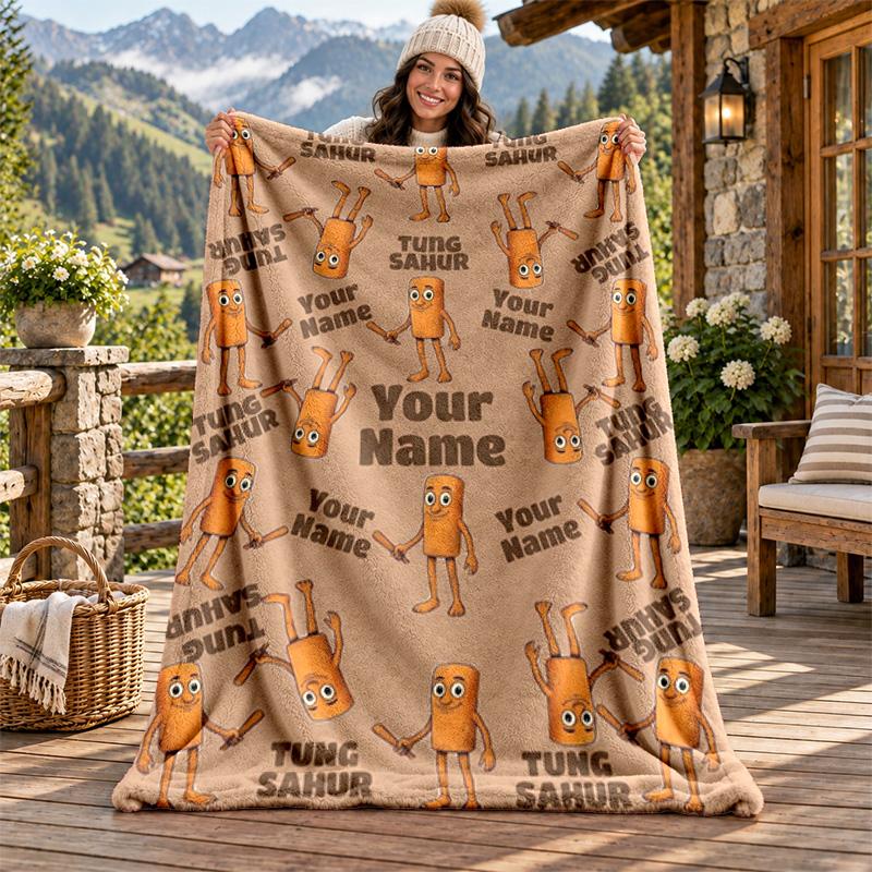 Brainrot Custom Name Flannel Blanket Personalized Soft Warm Plush Throw Blanket Customized Gift for Family Friends