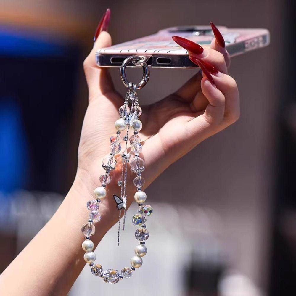Pearl Tassel Butterfly Phone Lanyard Anti-lost Phone Case Wrist Strap  Christmas Gifts