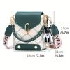 Mini bolsa transversal xadrez feminina com decoração em corrente, mini bolsa de ombro com aba, bolsa de ombro clássica com alça larga