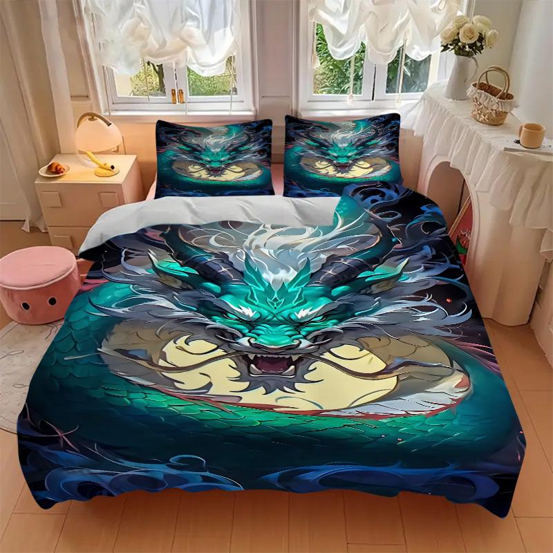 3pcs Dragon Art Duvet Cover Set - Includes 1 Duvet Cover and 2 Pillowcases, No Quilt Core, All-Season Home Decor yy251111043