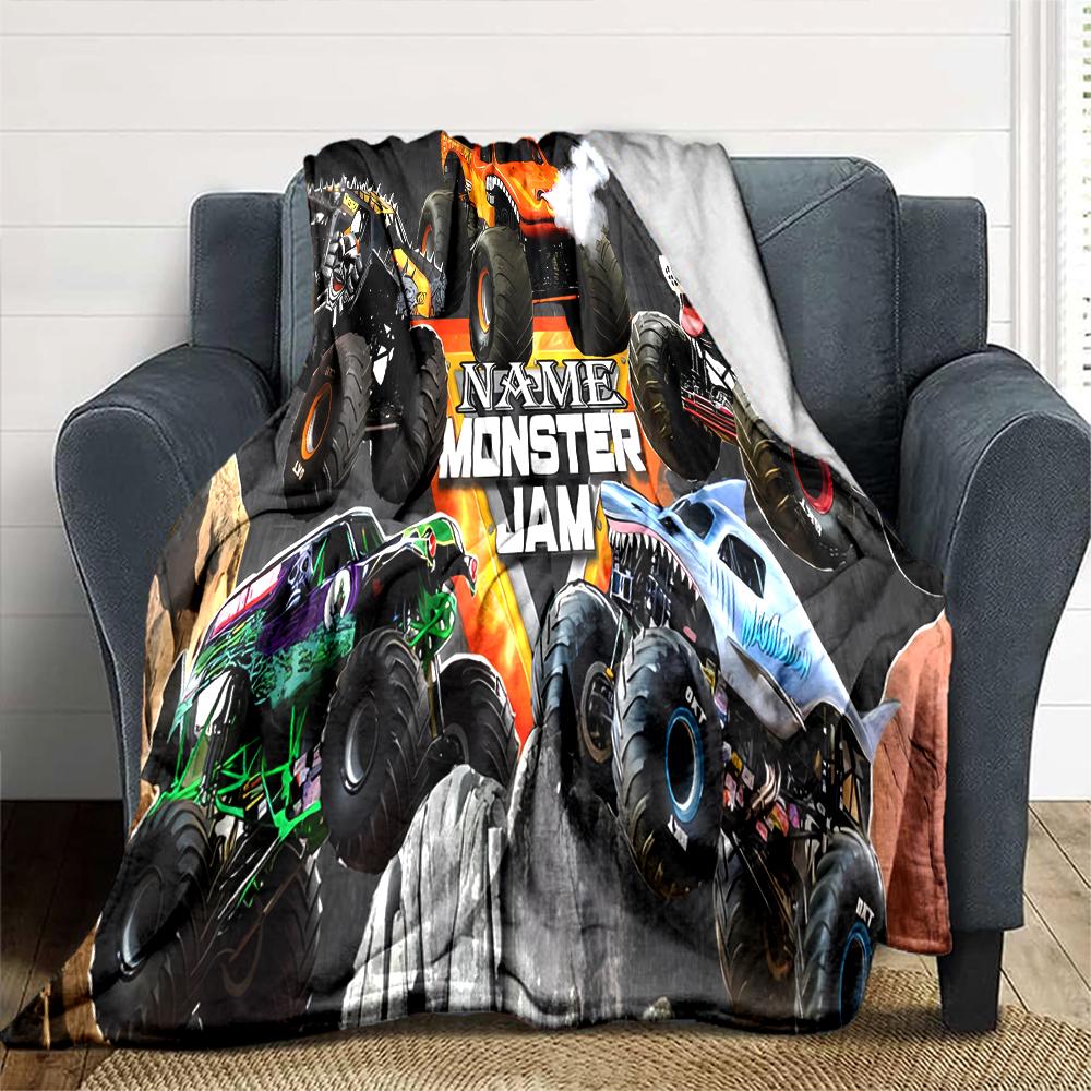 Customiz Name Personality Monster Jam Blanket Soft &Warm Sofa Office Bed Travel Lunch Break Blanket, Gift Suitable All Seasons