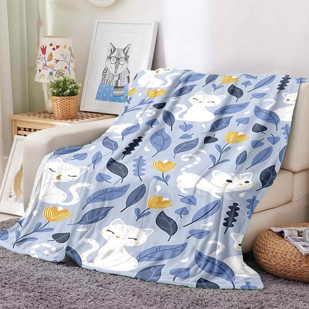 1pc Cats Flowers Lightweight Flannel Blanket, Comfortable and Warm Blanket, for Office and Camping Sofa Bed, Livingroom147