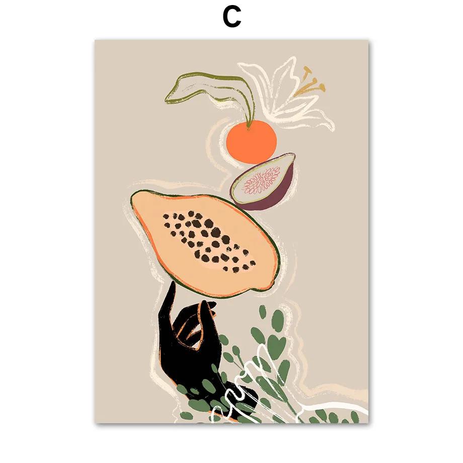 Abstract Lazy Woman Dance Flower Lemon Papaya Fruits Wall Art Print Canvas Painting Nordic Poster Pictures For Living Room Decor