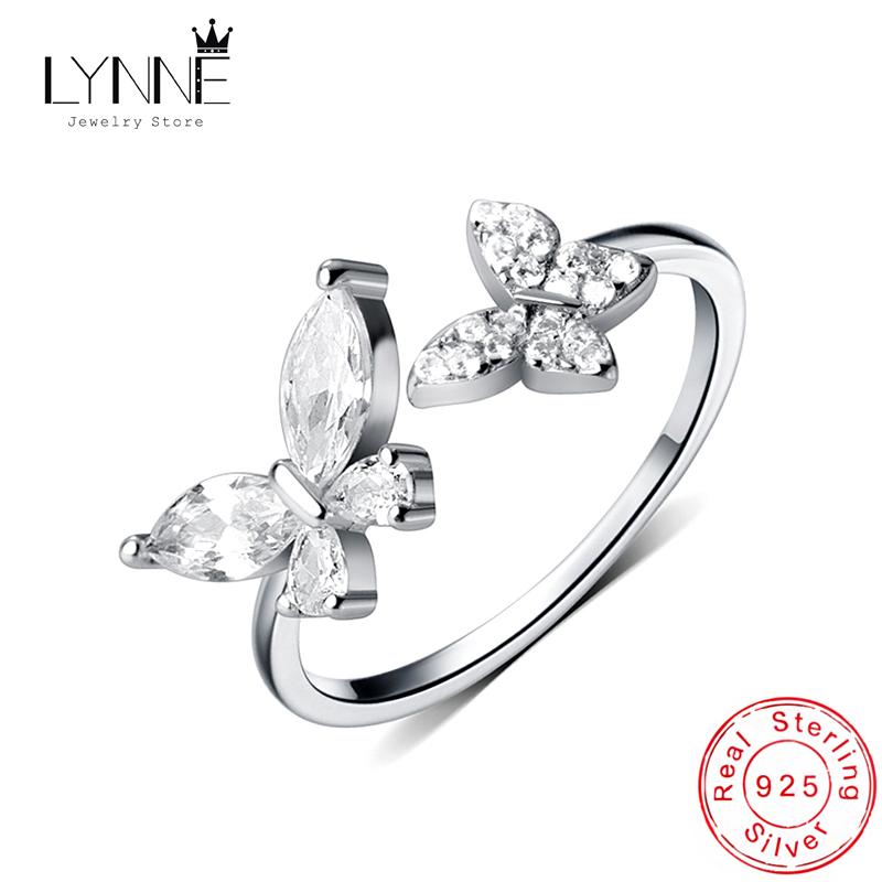 New Fashion 925 Silver Fine Double Butterfly Zircon Adjustable Rings Women&Girl Jewelry Rhinestone wishbone Finger Ring