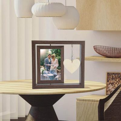 Bilderrahmen, doppelseitig, drehbar, Holz-Bilderrahmen mit graviertem Herz-Anhänger, Geschenk für Vater, Ehemann, Freund