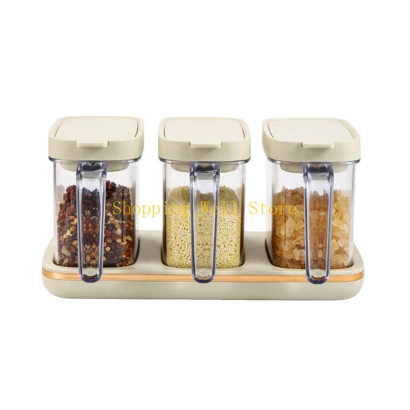 

KX4B 4 Pcs Kitchen Seasoning Canisters Decontaminate Leveling Feature for Accurate Scooping Impermeable Seal