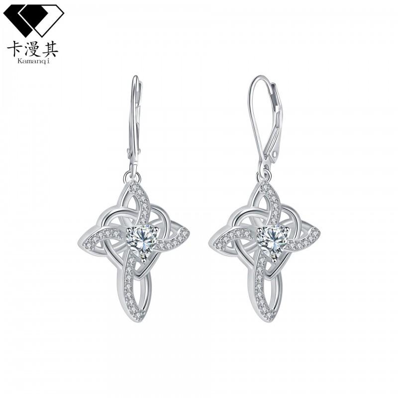 Plated Celtic Heart Dangle Earrings With Cubic Zirconia Women Witch Knot Design Minimalist Chic Statement Jewelry Silver