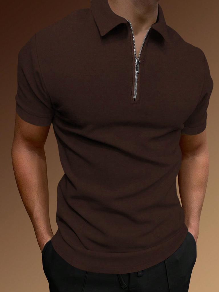 Men's Summer Sports Fitness T-shirt Fashion Casual Solid Color Half Zip Men's T-shirt